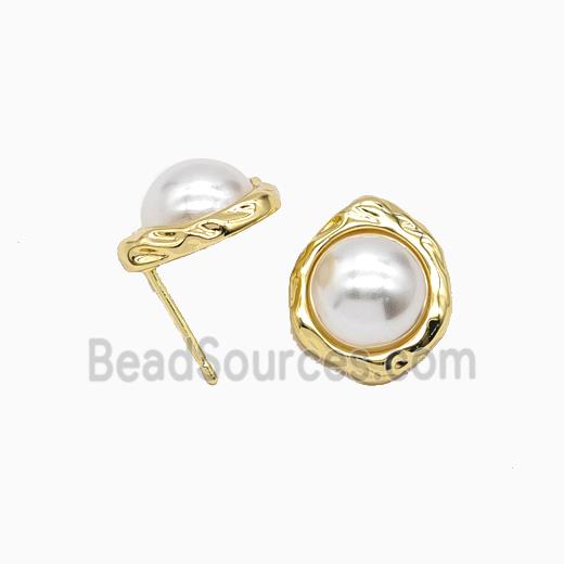 Copper Stud Earrings Pave Resin Gold Plated