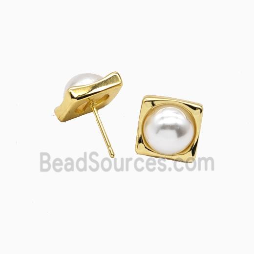 Copper Stud Earrings Pave Resin Gold Plated