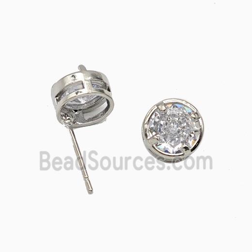 Copper Stud Earrings Pave Zirconia Platinum Plated