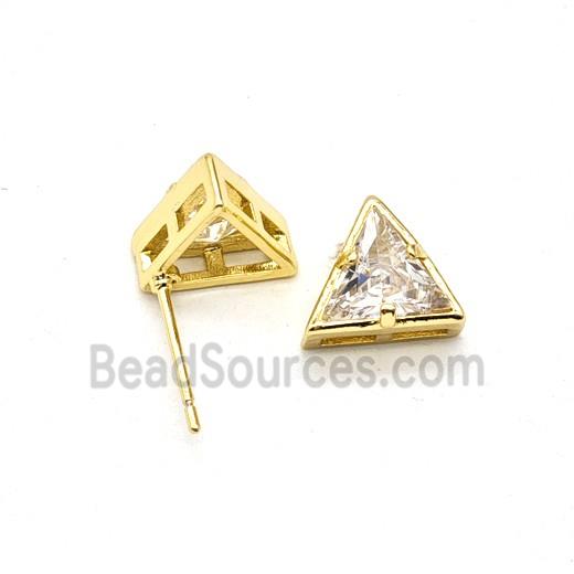 Copper Triangle Stud Earrings Pave Zirconia Gold Plated