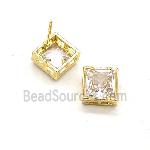Copper Square Stud Earrings Pave Zirconia Gold Plated