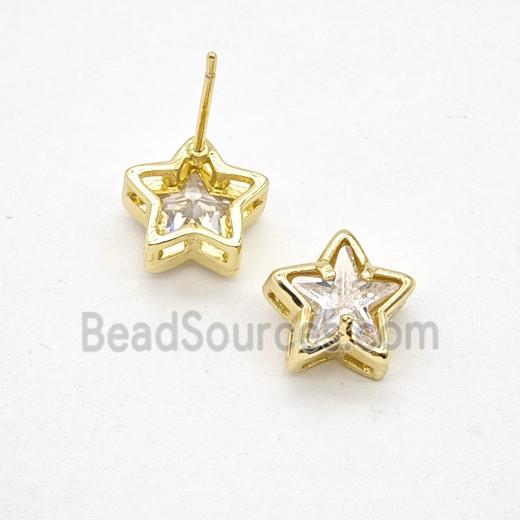 Copper Star Stud Earrings Pave Zirconia Gold Plated