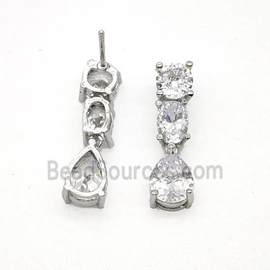 Copper Stud Earrings Pave Zirconia Platinum Plated