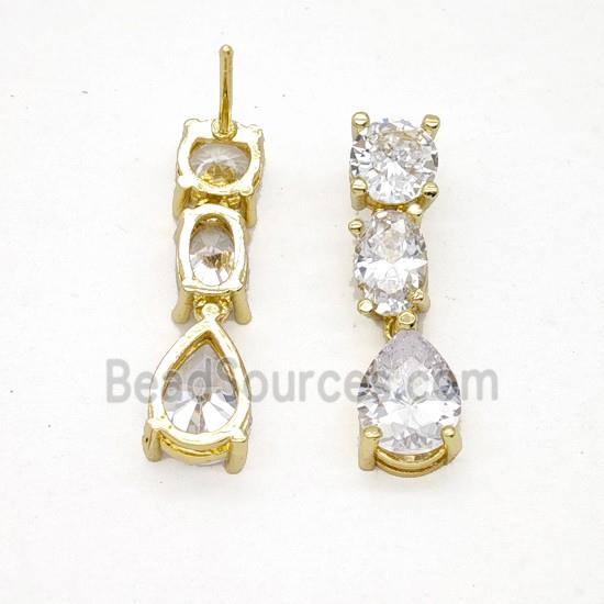 Copper Stud Earrings Pave Zirconia Gold Plated