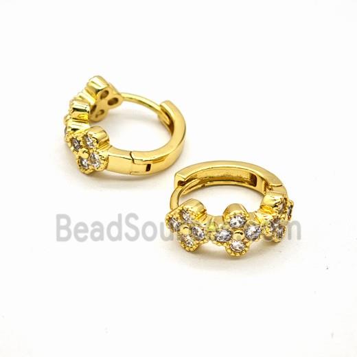 Copper Hoop Earrings Pave Zirconia Clover Gold Plated