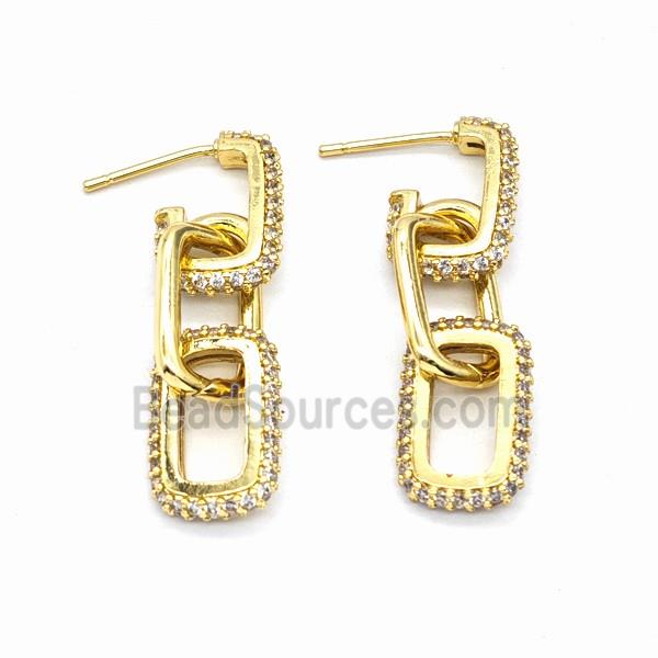 Copper Stud Earrings Pave Zirconia Gold Plated