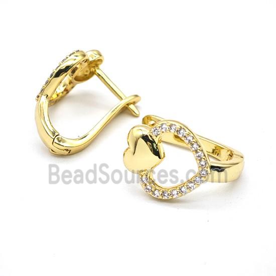 Copper Heart Latchback Earrings Pave Zirconia Gold Plated