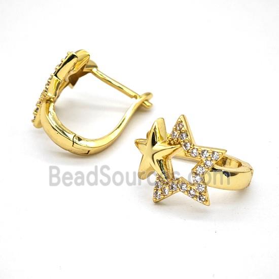 Copper Star Latchback Earrings Pave Zirconia Gold Plated