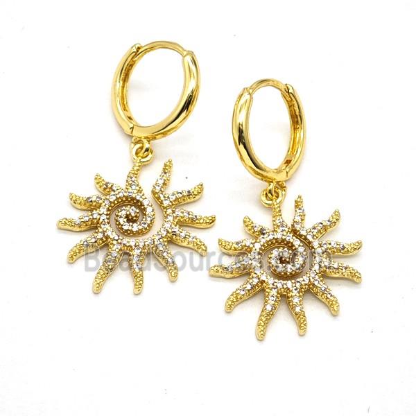 Copper Sun Hoop Earrings Pave Zirconia Gold Plated