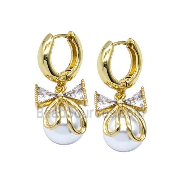 Copper Bowknot Hoop Earrings Pave Resin Gold Plated