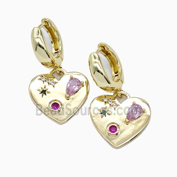 Copper Heart Hoop Earrings Pave Zirconia Gold Plated