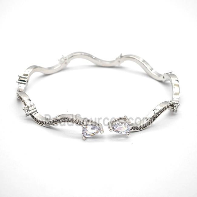 Copper Bangle Pave Zirconia Platinum Plated