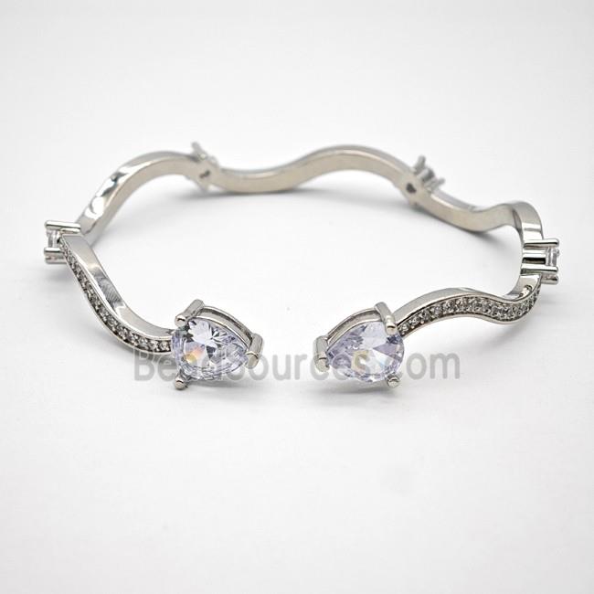 Copper Bangle Pave Zirconia Platinum Plated