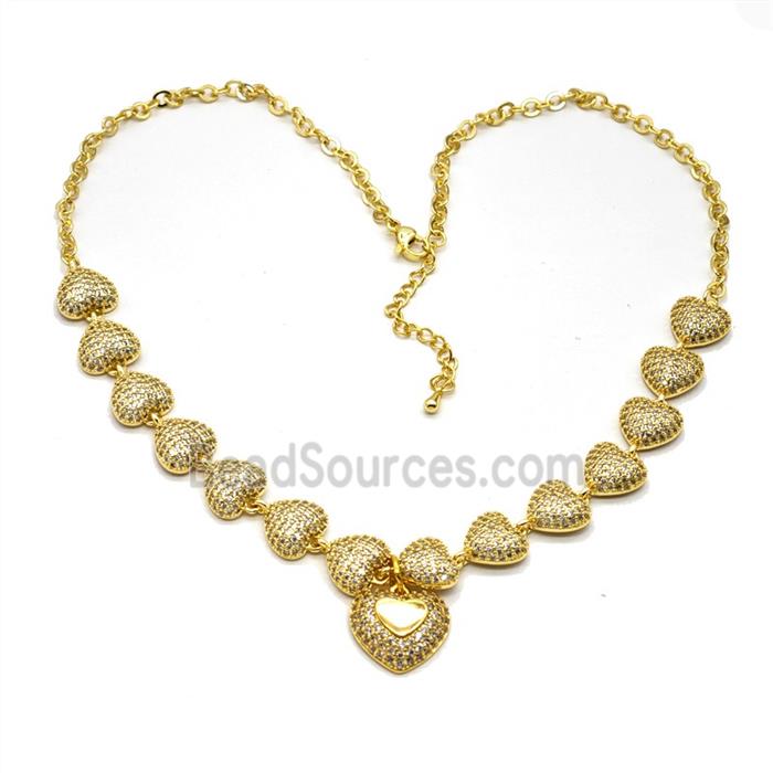 Copper Heart Necklace Pave Zirconia Gold Plated