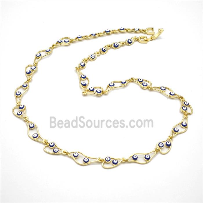 Copper Necklace With Blue Evil Eye Gold Plated