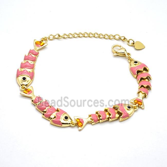 Copper Fish Bracelet Pink Enamel Gold Plated