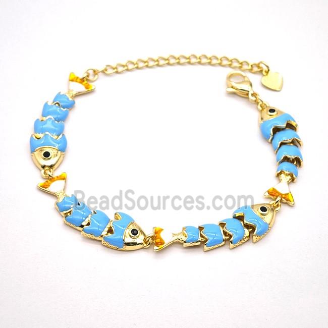 Copper Fish Bracelet Blue Enamel Gold Plated