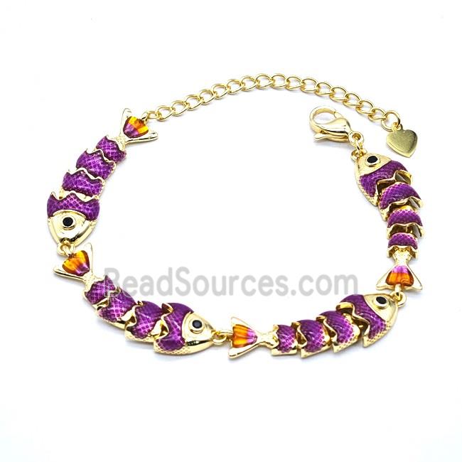 Copper Fish Bracelet Purple Enamel Gold Plated