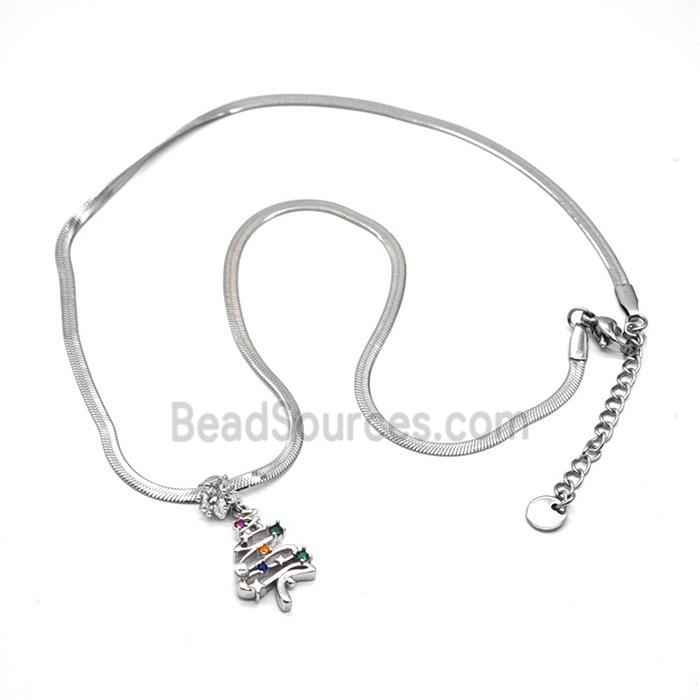 Copper Christmas Tree Necklace Pave Zirconia Platinum Plated