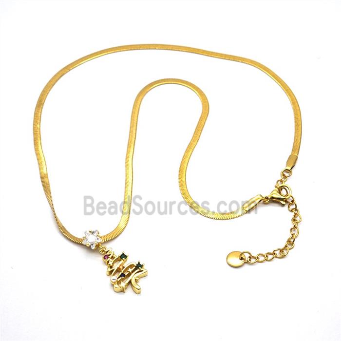 Copper Christmas Tree Necklace Pave Zirconia Gold Plated