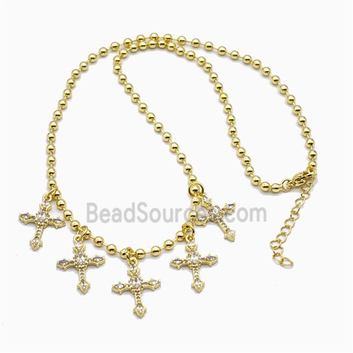Copper Cross Necklace Pave Zirconia Gold Plated
