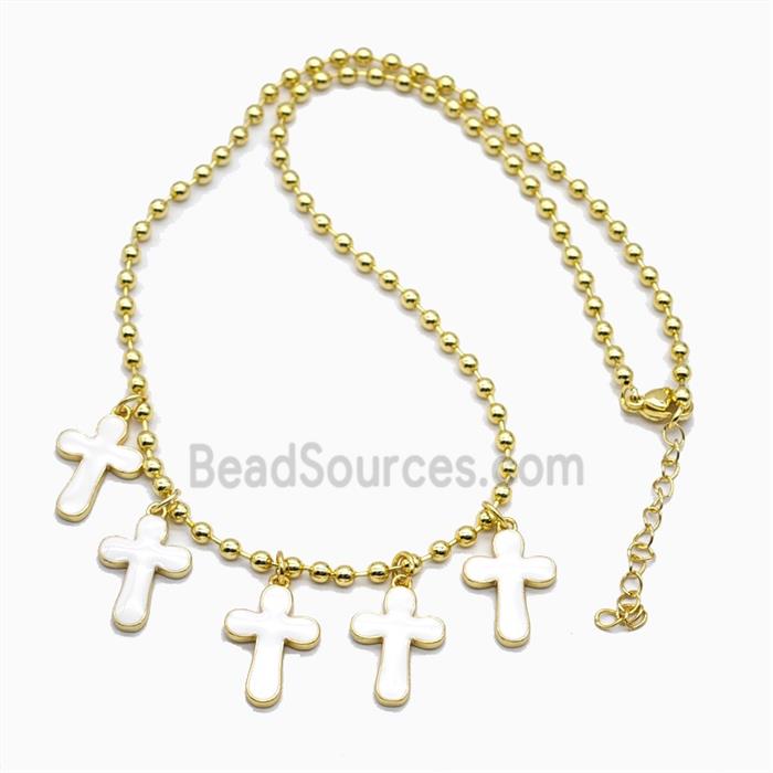 Copper Cross Necklace White Enamel Gold Plated
