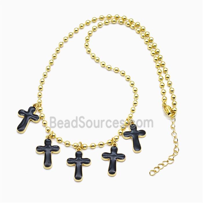 Copper Cross Necklace Black Enamel Gold Plated
