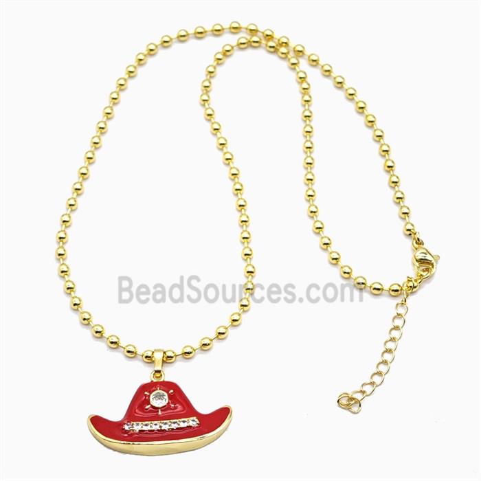 Copper Ball Necklace With Halloween Hat Red Enamel Gold Plated