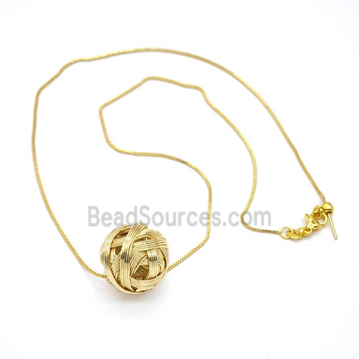 Copper Wire Round Ball Necklace Gold Plated