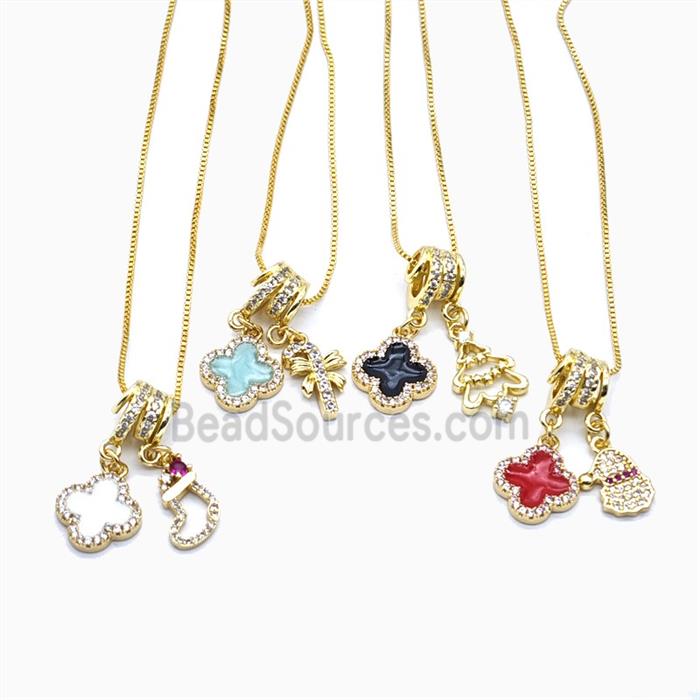 Copper Clover Necklace Pave Zirconia Enamel Gold Plated Mixed
