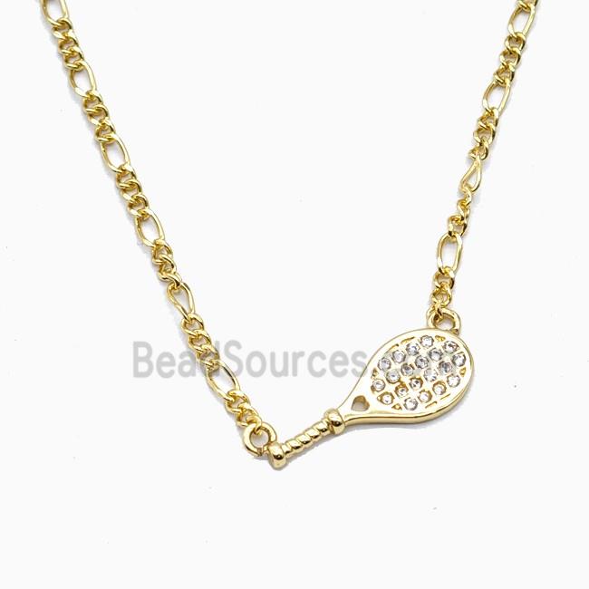 Tennis Racket Copper Necklace Pave Zirconia Sports Gold Plated