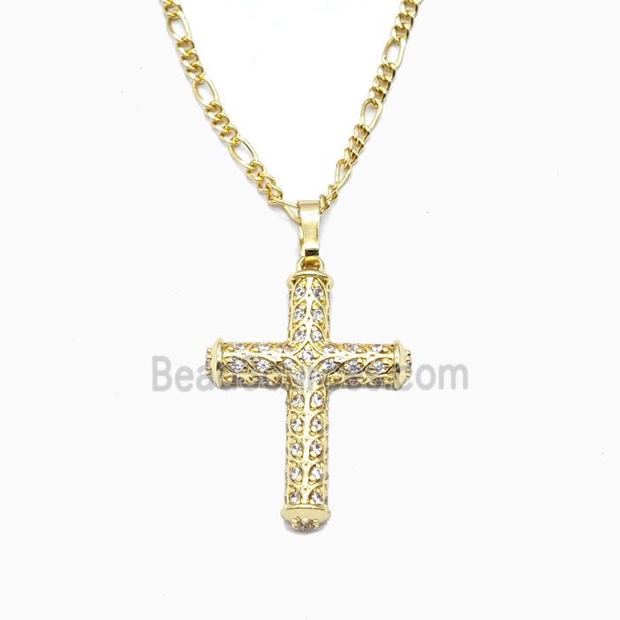 Copper Cross Necklace Pave Zirconia Gold Plated