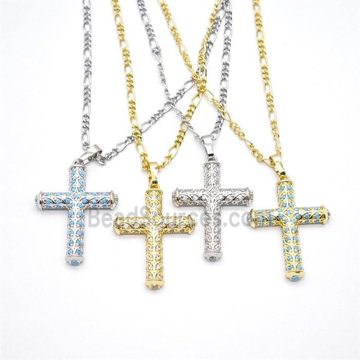 Copper Cross Necklace Pave Zirconia Mixed