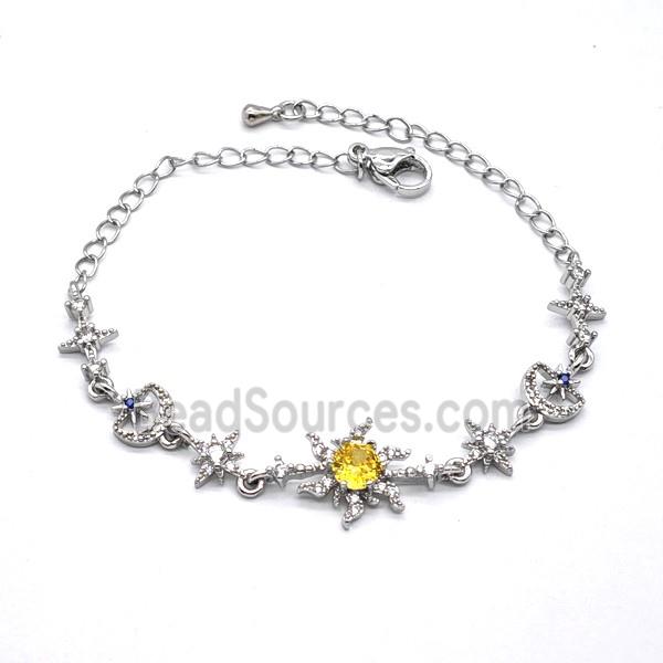 Copper Flower Bracelet Pave Zirconia Platinum Plated