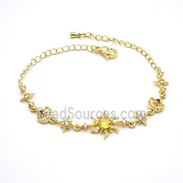 Copper Flower Bracelet Pave Zirconia Gold Plated