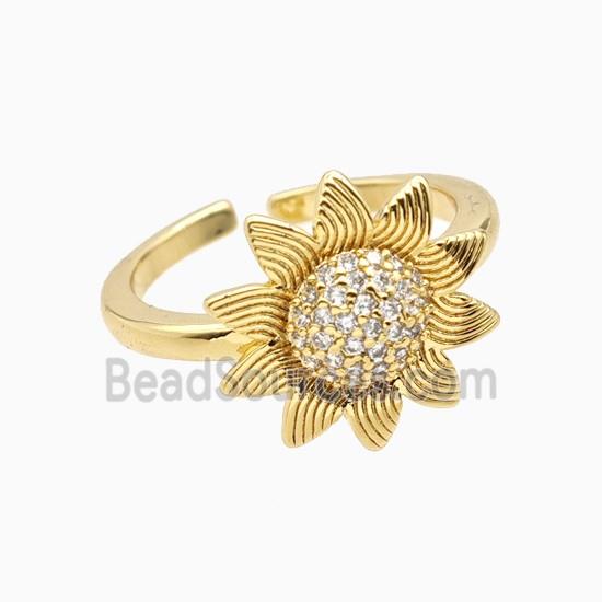 Copper Sunflower Ring Pave Zirconia 18K Gold Plated