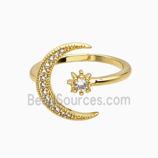 Copper Moon Ring Pave Zirconia 18K Gold Plated