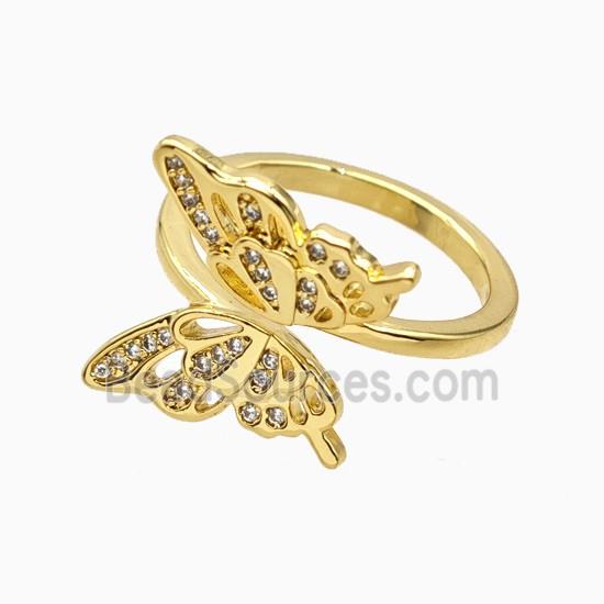 Copper Butterfly Ring Pave Zirconia 18K Gold Plated