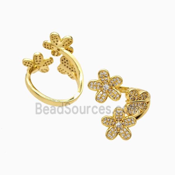 Copper Flower Ring Pave Zirconia 18K Gold Plated