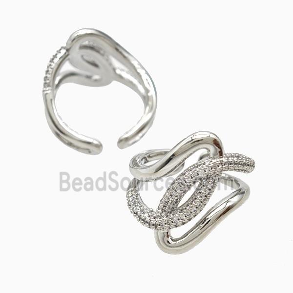 Copper Heart Rings Pave Zirconia Platinum Plated