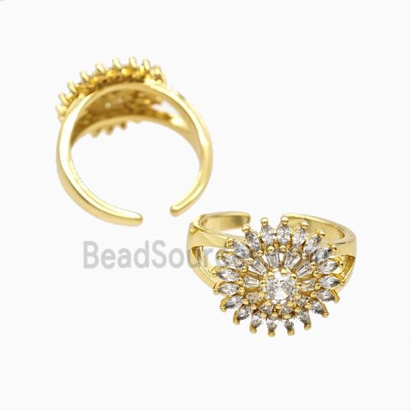 Copper Sunflower Rings Pave Zirconia 18K Gold Plated