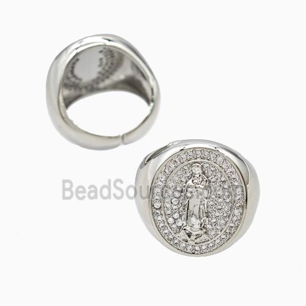 Copper Jesus Rings Pave Zirconia Platinum Plated