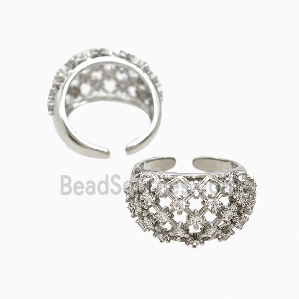 Copper Rings Pave Zirconia Hollow Platinum Plated