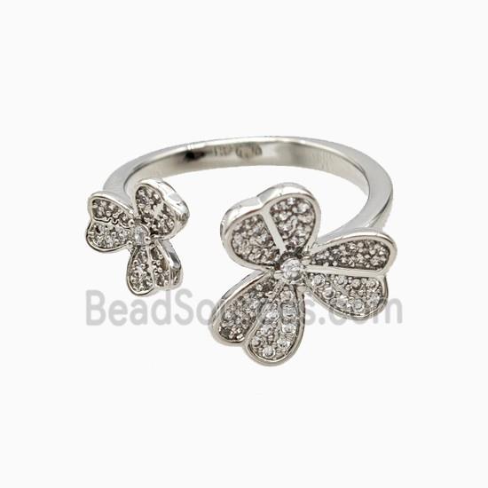 Copper Clover Rings Pave Zirconia Platinum Plated