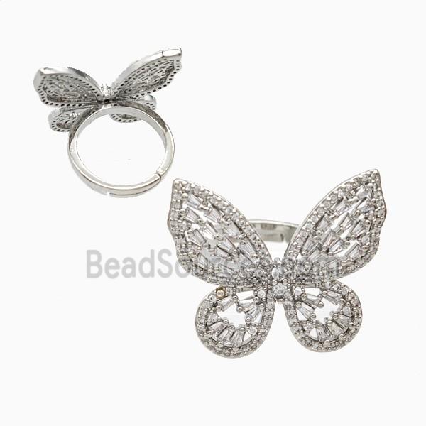 Copper Butterfly Rings Pave Zirconia Platinum Plated