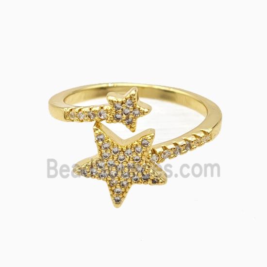 Copper Star Rings Pave Zirconia 18K Gold Plated