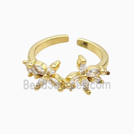Copper Flower Rings Pave Zirconia 18K Gold Plated
