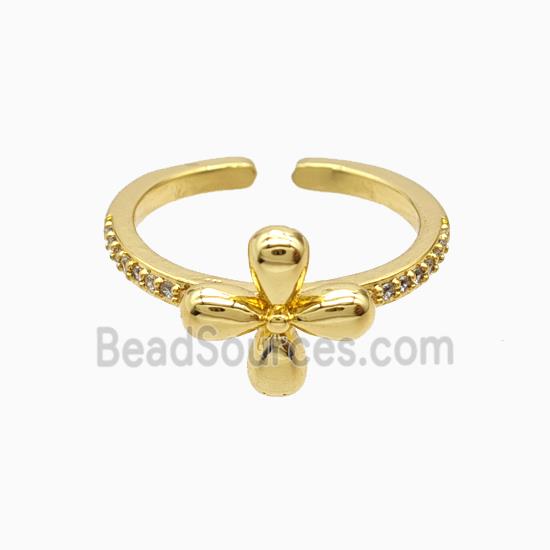 Copper Cross Rings Pave Zirconia 18K Gold Plated