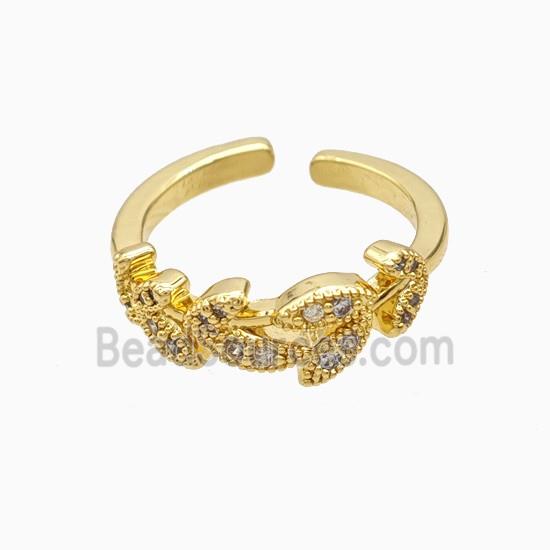 Copper Leaf Rings Pave Zirconia 18K Gold Plated