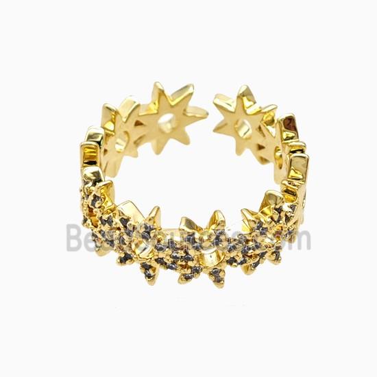 Copper Star Rings Pave Zirconia 18K Gold Plated